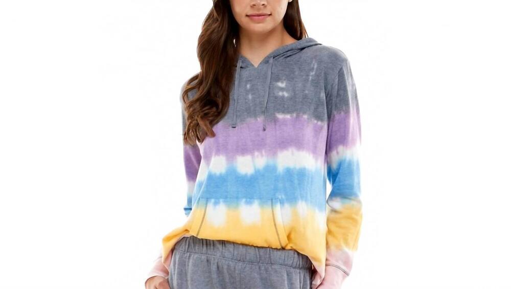 NEW ROUDELAIN tie-dyed hoodie pajama top in tradewinds